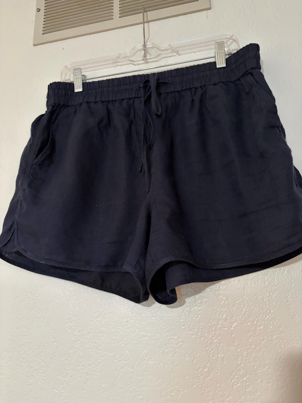Cremieux 100% Linen Navy Drawstring Shorts Beach Breathable High Rise Large